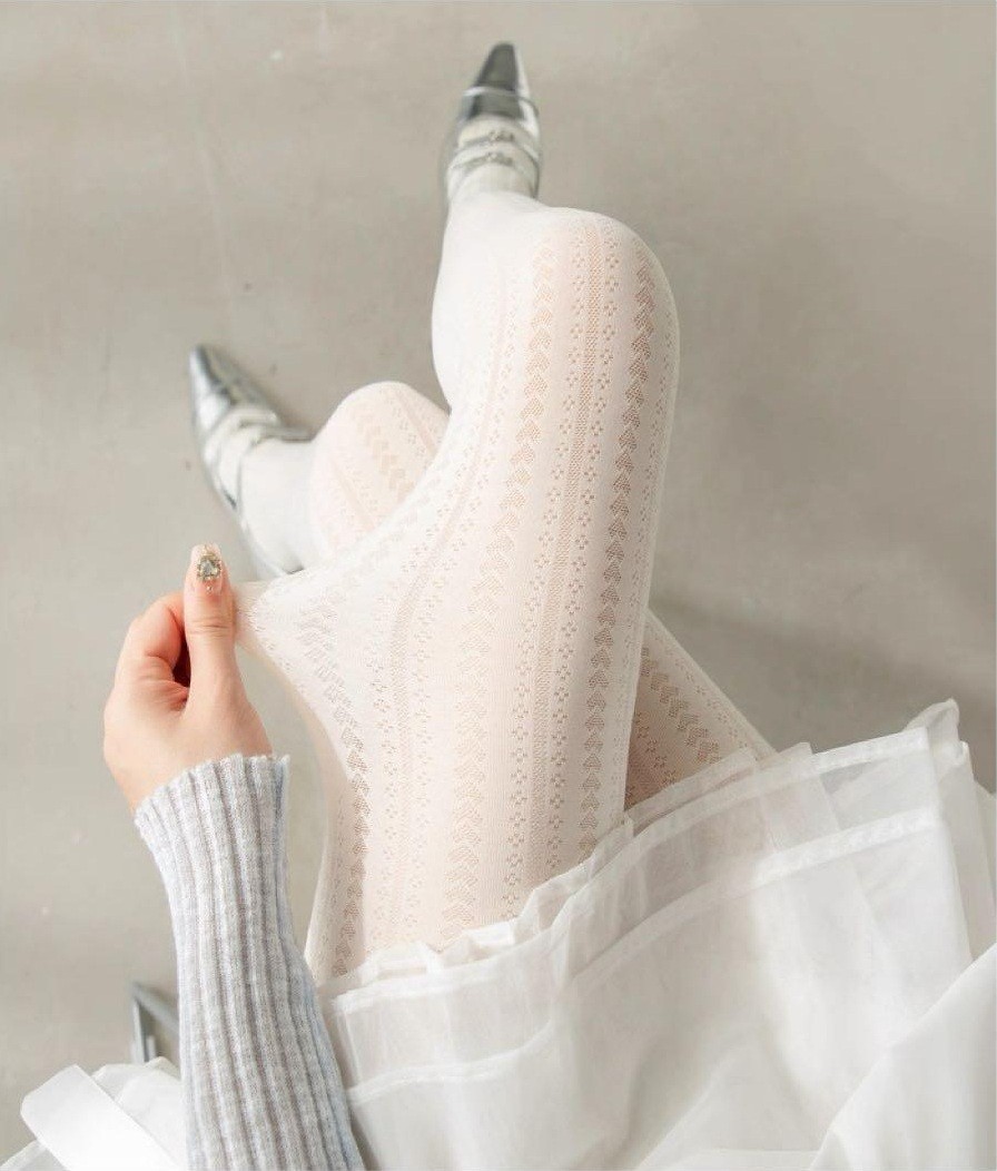 WOMEN'S HEART PATTERN OUTLINE KNIT TIGHTS JACQUARD OPAQUE PANTYHOSE STOCKINGS