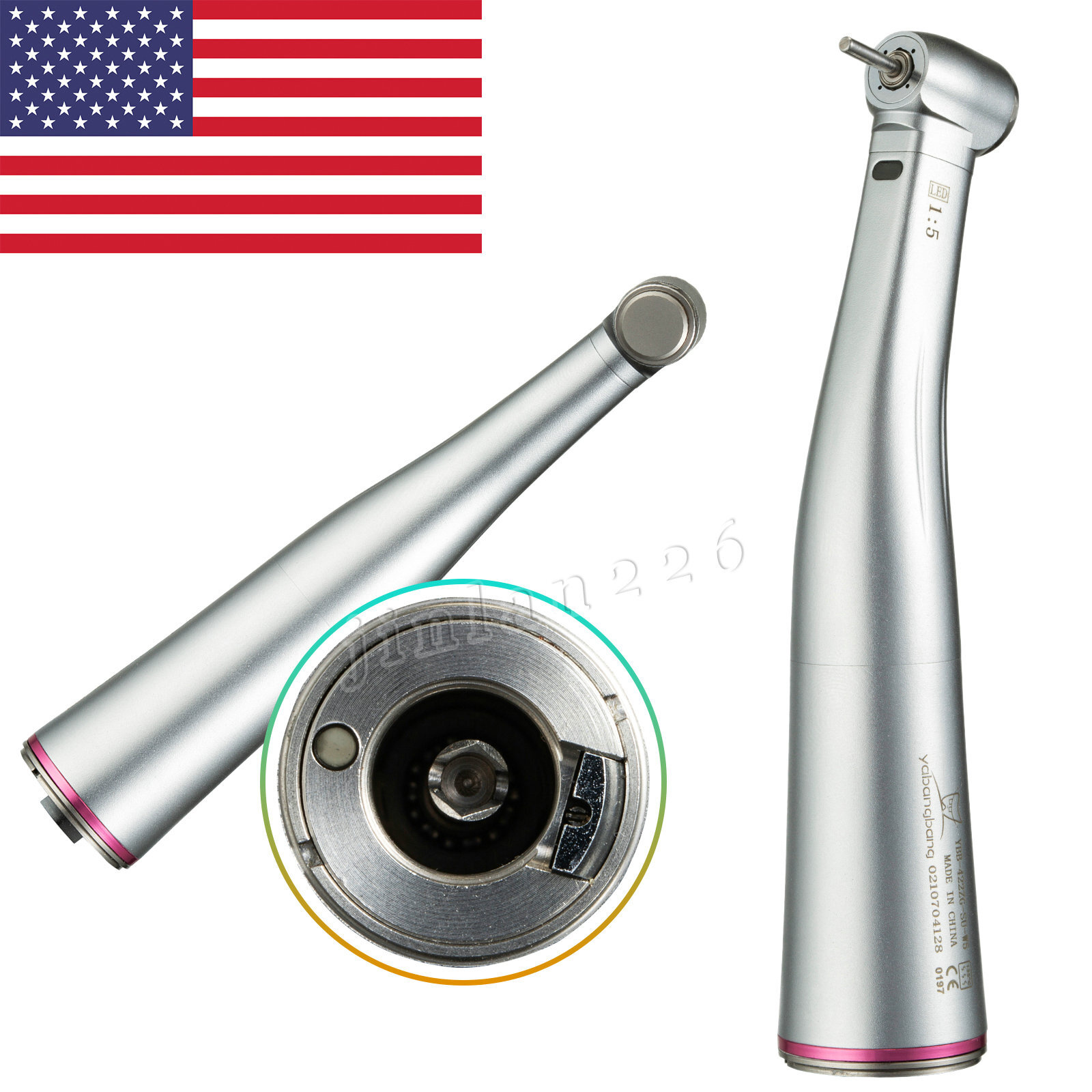 Dental 1:5 Increasing Contra Angle LED Optic Handpiece Fit NSK Electric Motor