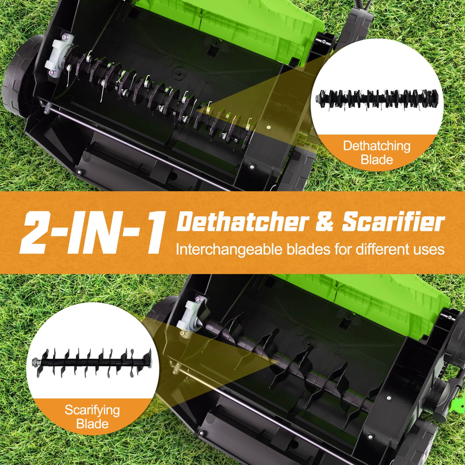 16-Inch Electric Dethatcher & Scarifier 15A 2-In-1 Lawn Dethatcher