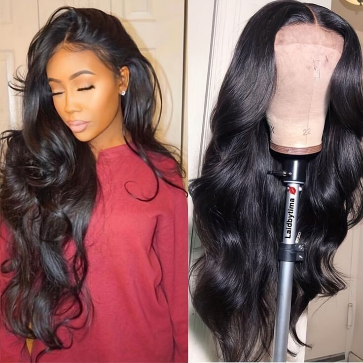 Glueless Lace Front Wigs Pre Plucked Soft as Human Hair Natural Black Loose Wavy