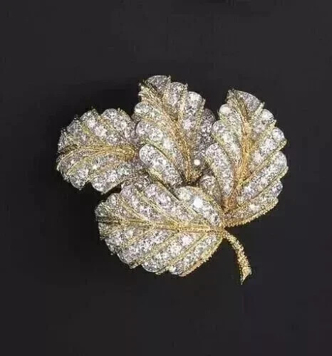 5CT Round Cut Lab Created Diamond Leaf Brooch Pin 14K Yellow Gold Finish Silver