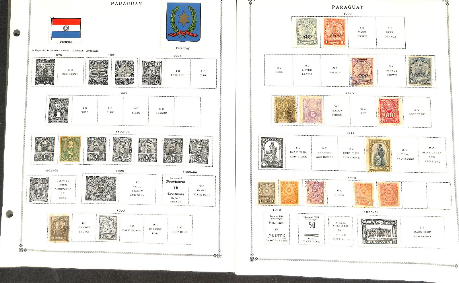 Paraguay Stamp Collection on 35 Scott International Pages, 1879-1959 (BF)