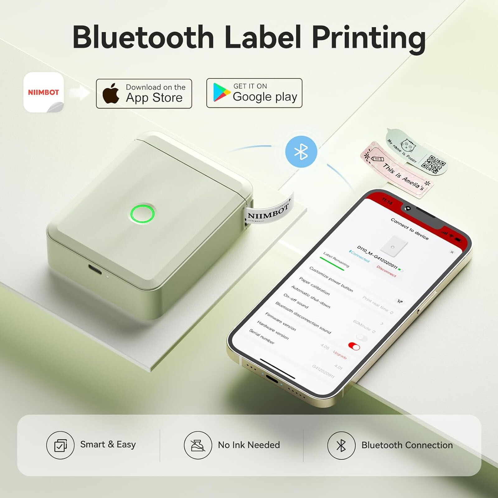 NIIMBOT D110 Bluetooth Label Maker with Tape Portable Thermal Label Printer