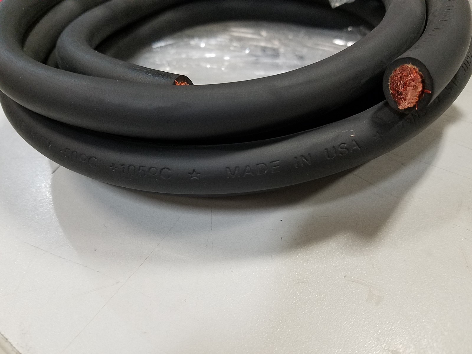 50' FT 1/0 AWG WELDING/BATTERY CABLE BLACK  600V MADE IN USA COPPER EPDM JACKET