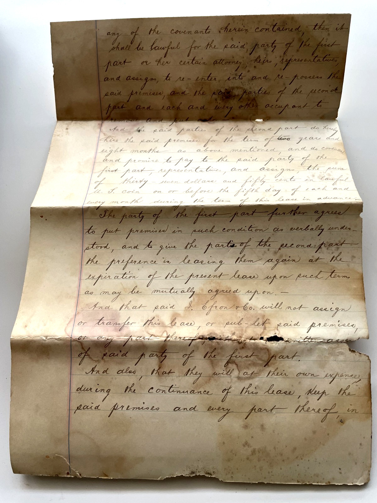 1885 San Antonio Texas Lease Document Mary Menger East Side North Laredo Street