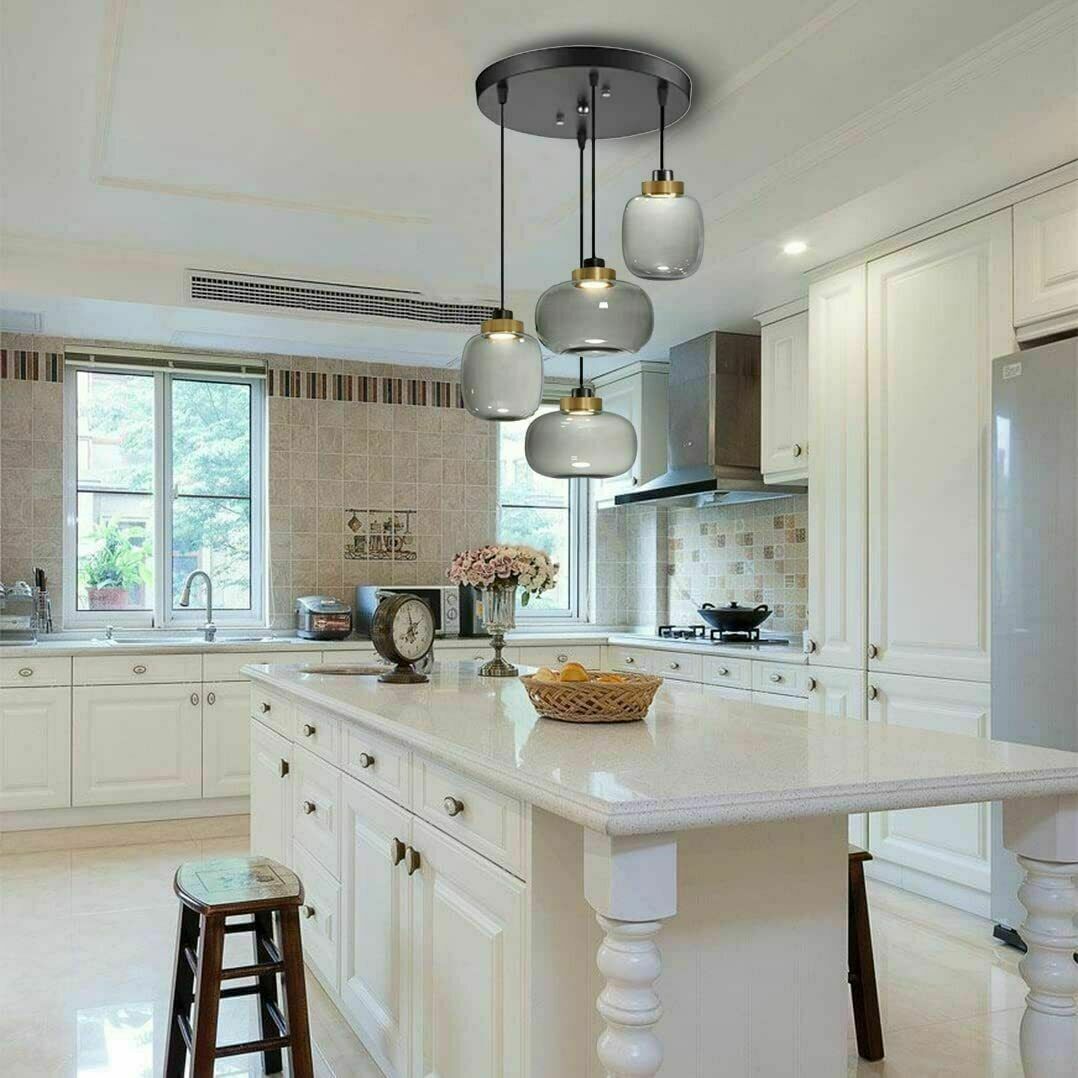 Modern 4 Lights Chandelier Adjustable Smoky Glass Pendant Lamp Ceiling Fixtures