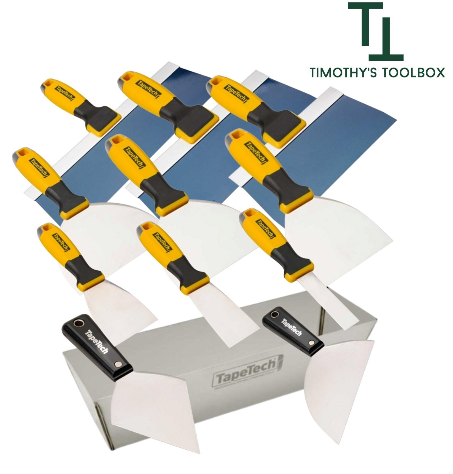 TapeTech ProMAXX Blue Steel Professional Taping Knife Tool Set with Mud Pan