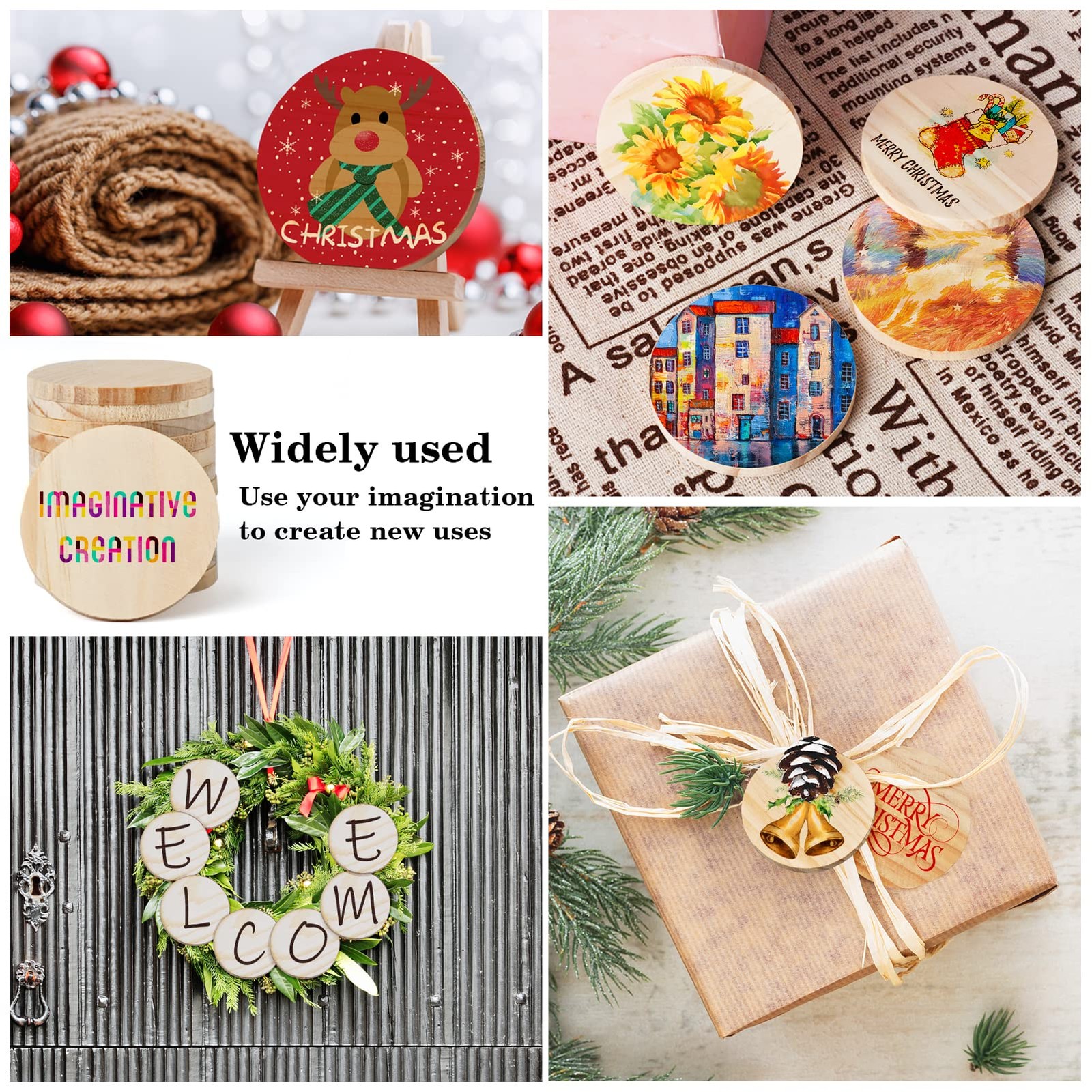 2 Inch 50 Pieces Wood Circles, GOH DODD Small Round Discs Unfinished Slices...