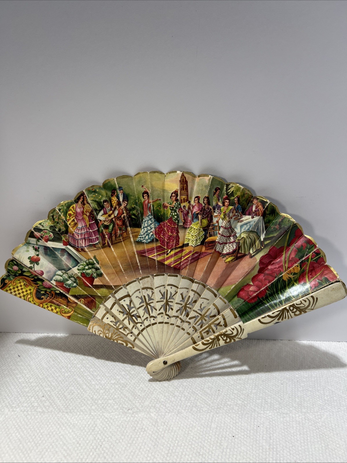 Antique Spanish Wooden Fan Vintage B5