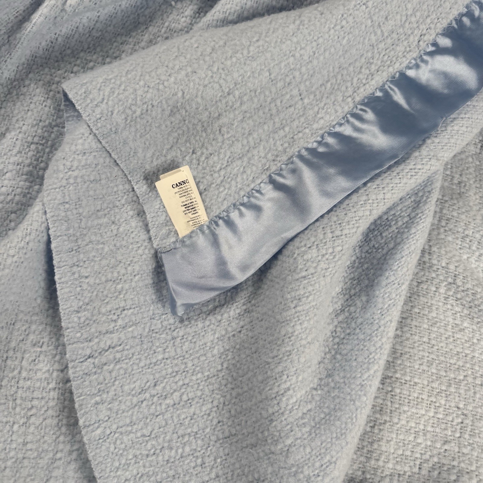 VTG Blue Blanket Thermal Waffle Weave Soft Satin Trim Cannon Mills Co 72x82