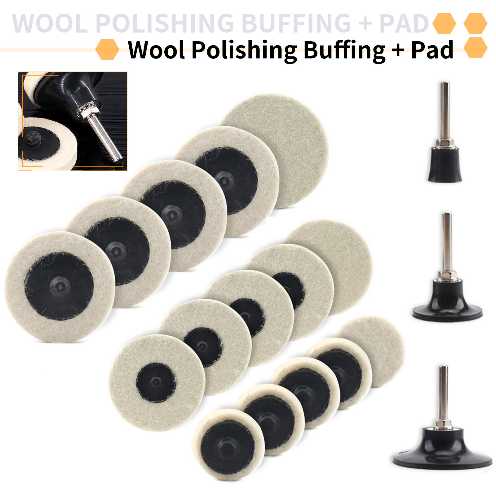 1/2/3 Inch Wool Felt Polishing Buffing Wheel + Pad For Angle Grinder Rotary Tool
