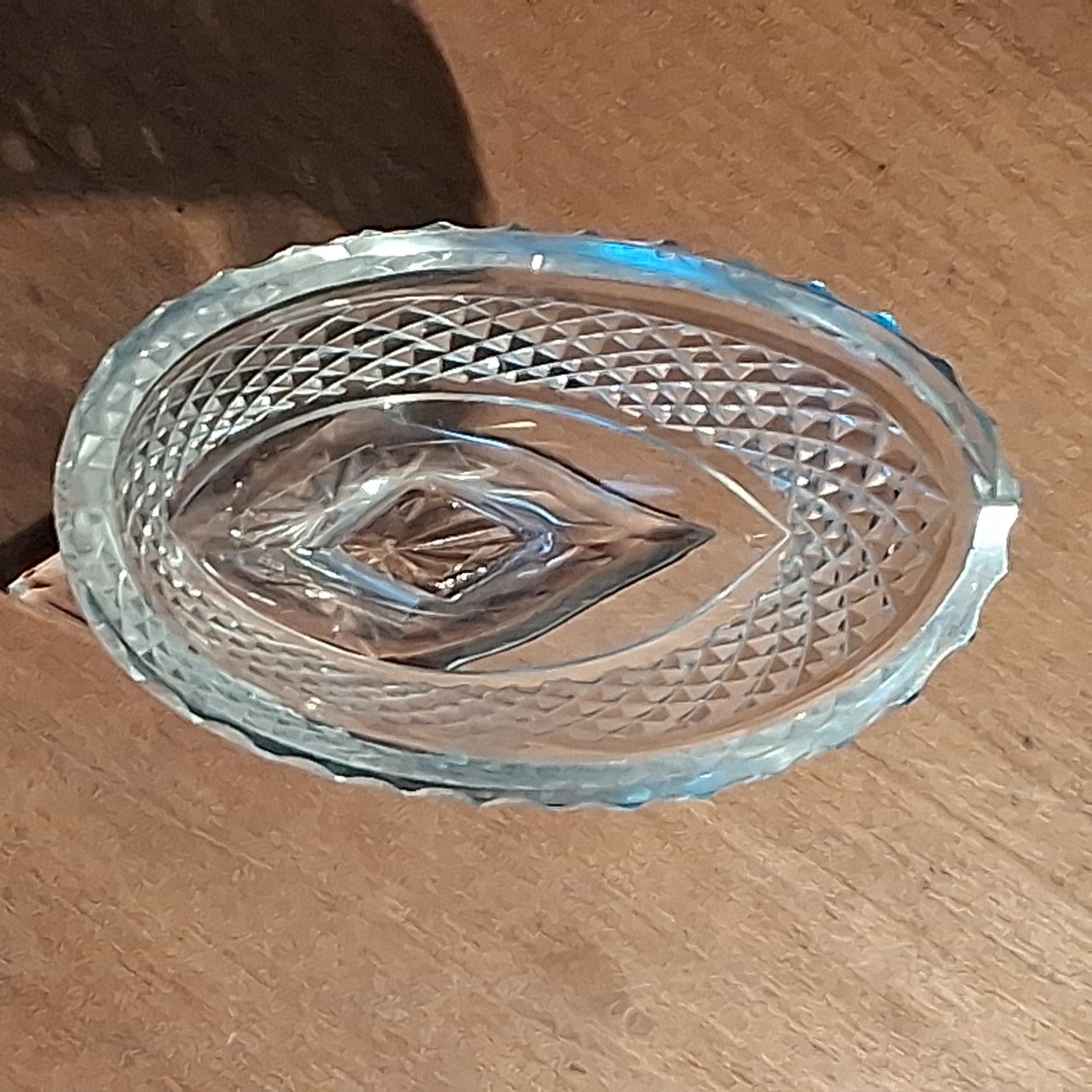 Antique ANGLO IRISH Crystal Georgian NAVETTE GLASS SALTER DISH