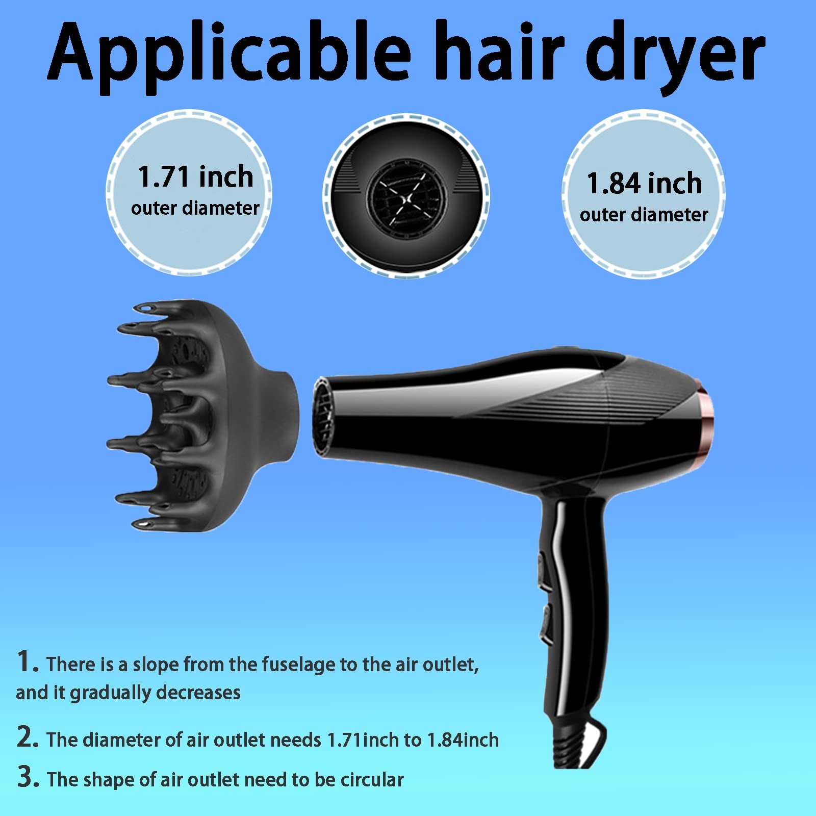 Black Orchid Hair Diffuser, Hair Dryer for BlowDryers with 1.7-1.8 inch Diame