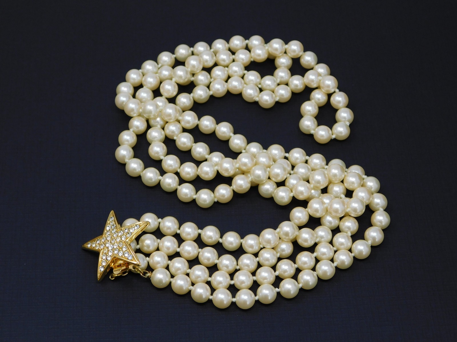Vintage JOAN RIVERS Multi Strand Simulated Pearl Pave Star Necklace