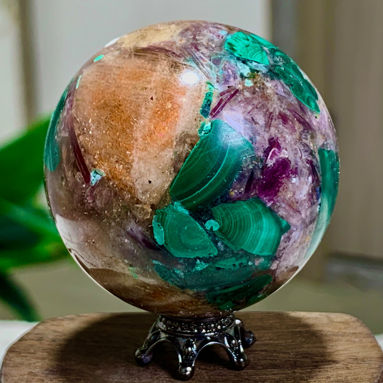 98G Newly discovered rare malachite purple mica symbiotic sphere restoration