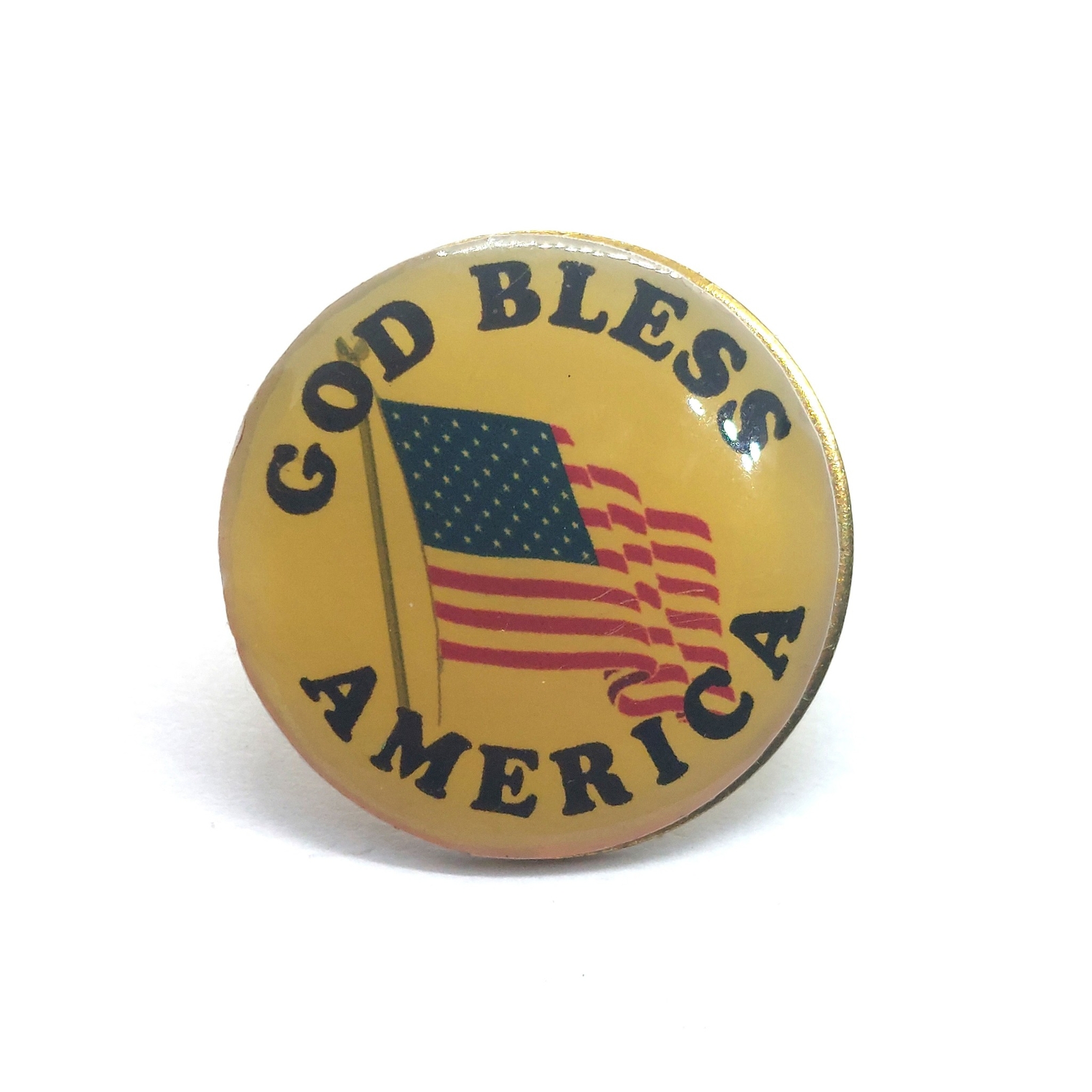 God Bless America Patriotic Lapel Pin Vintage Round Flag Pin