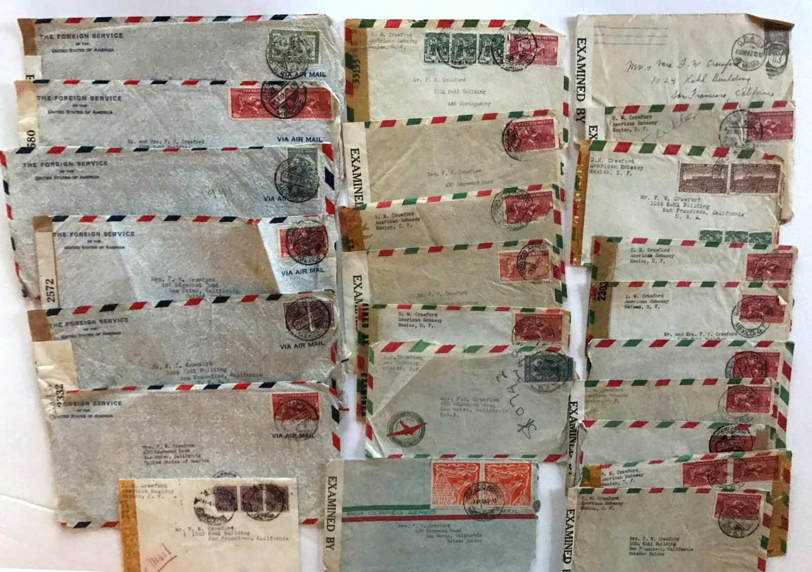 1942 Mexico WWII Examined Postal Covers, Stamps lot (24)