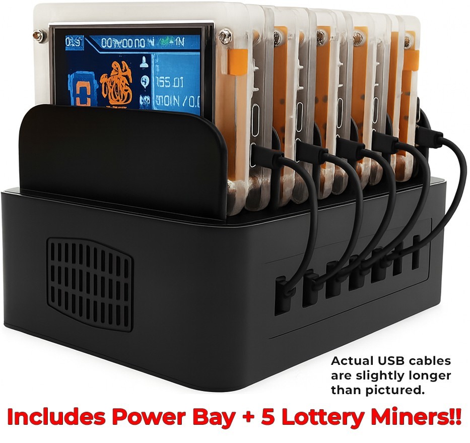 Smart USB Power Bay + 5 Bitcoin Lottery Miners!! (1,000 KH/s NM Miners)