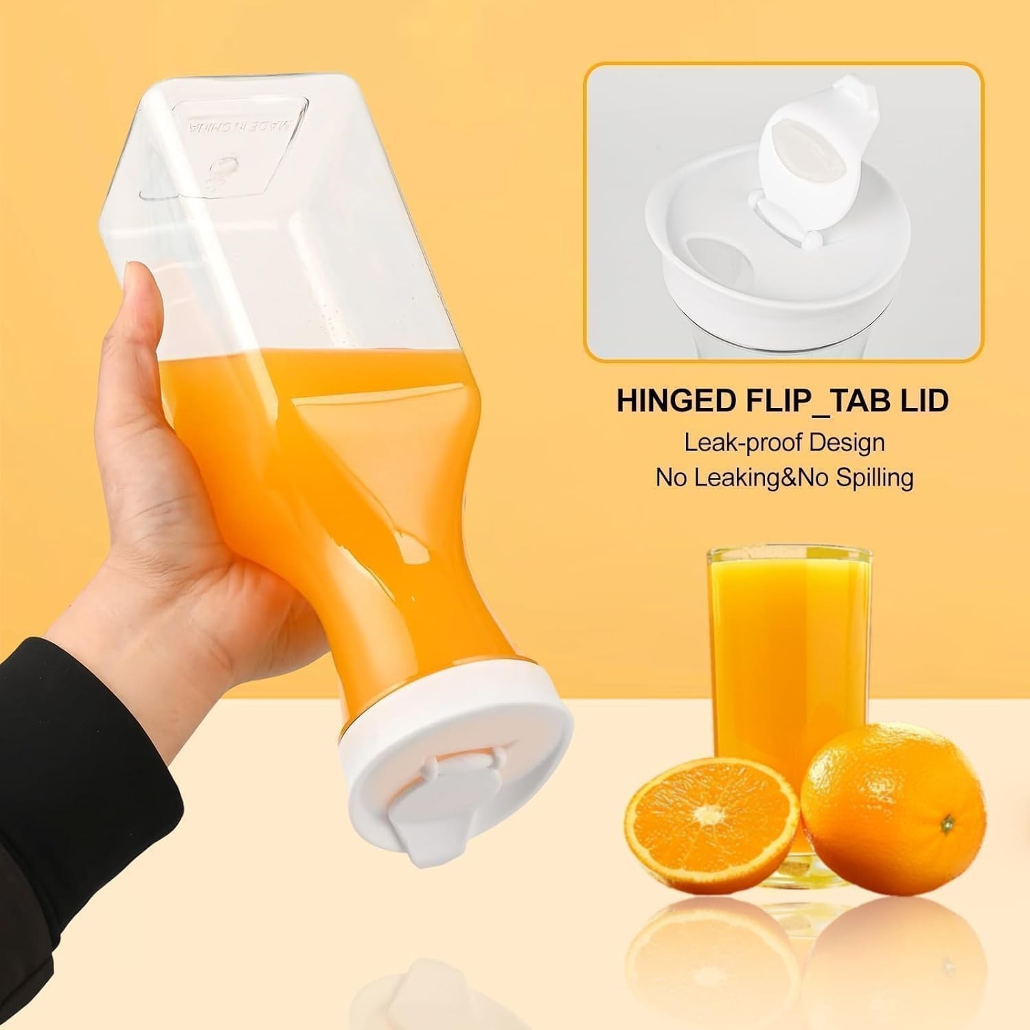 Set of 4 Plastic Carafe with Lid, 1 Liter Mimosa Bar Supplies, Large Square B...