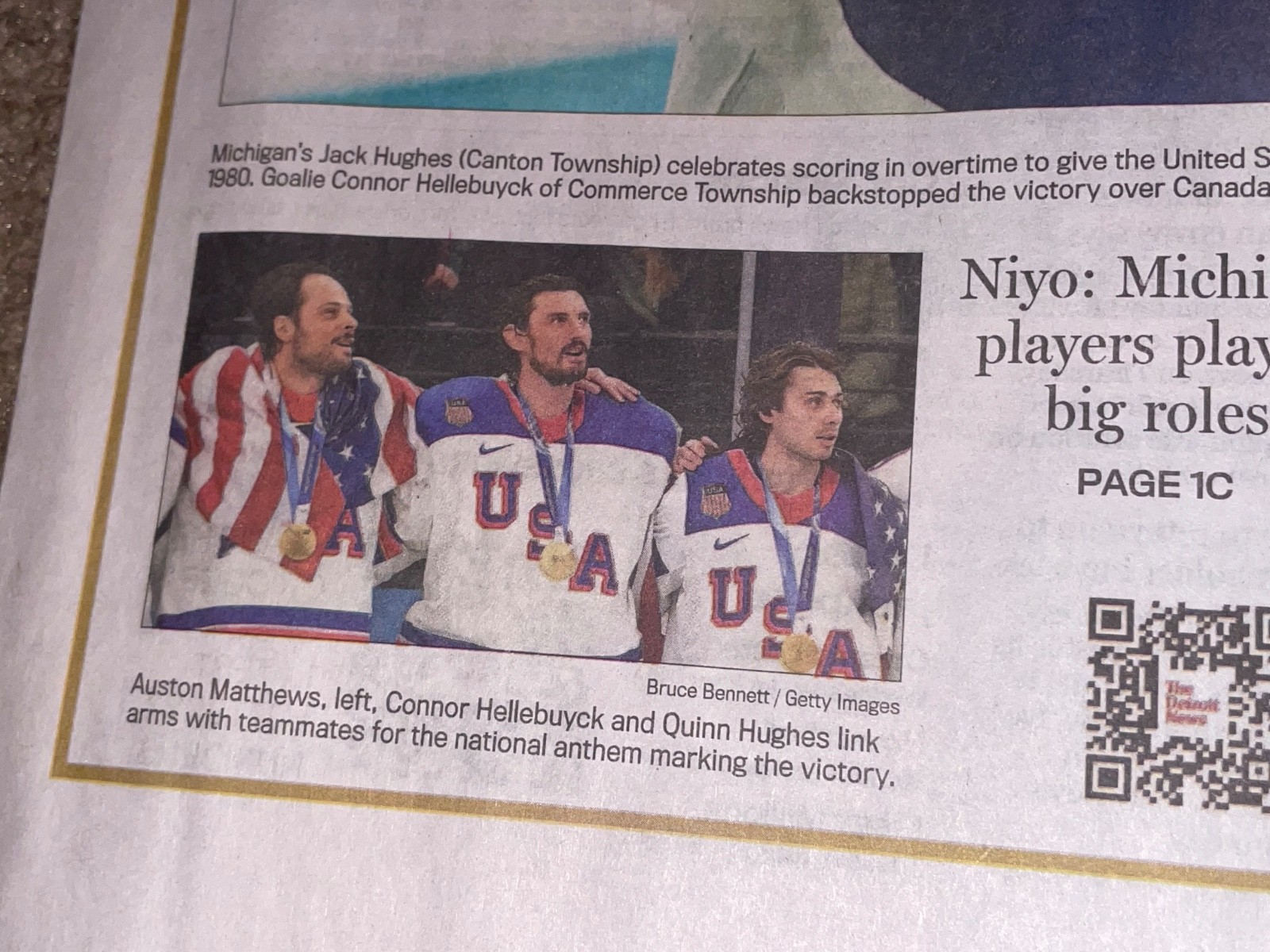 23FEB2026 TEAM USA 🇺🇸 WINS OLYMPIC GOLD RUSH DETROIT NEWS FULL PAPER HOCKEY