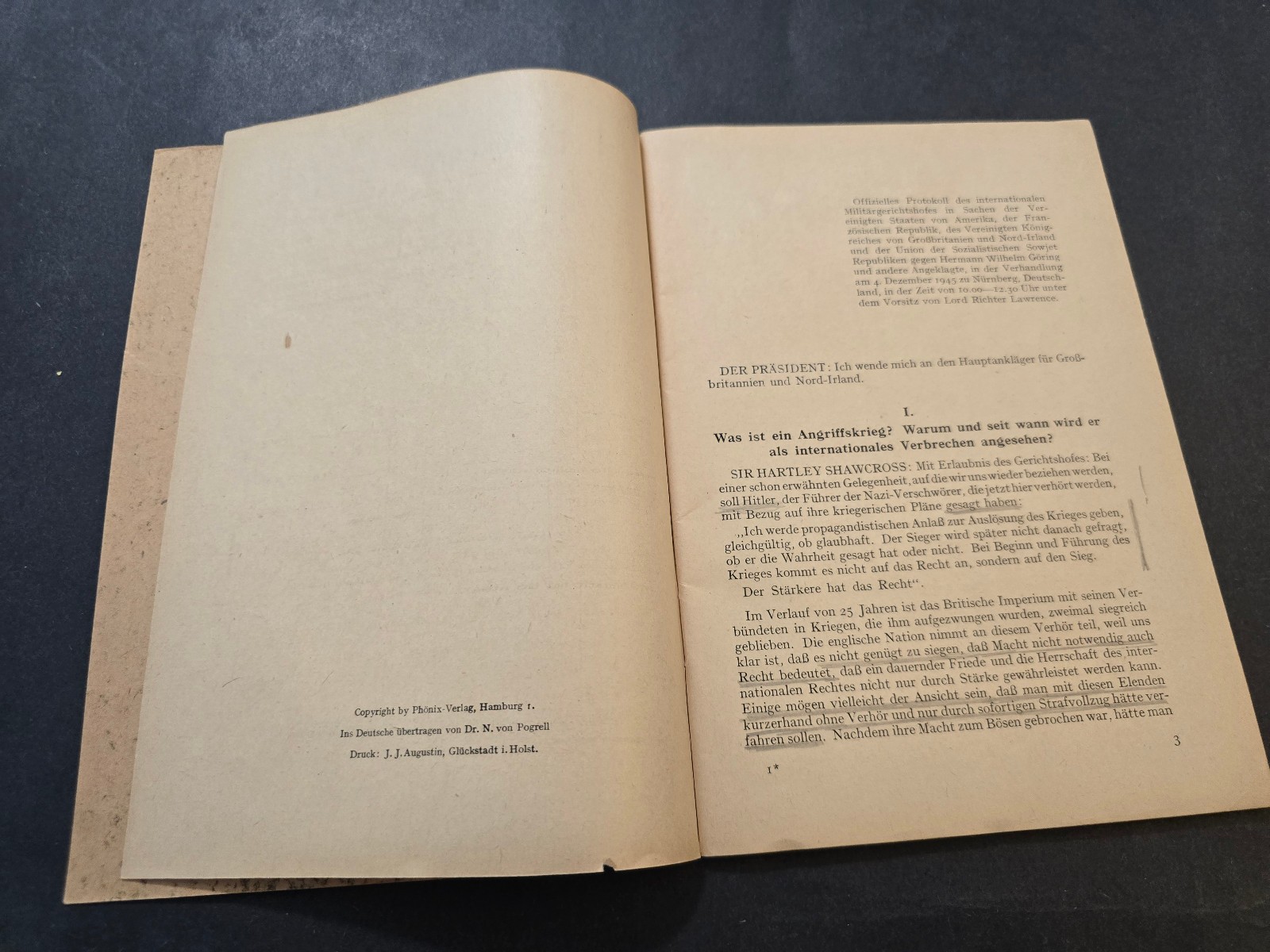 Post WW2 German 1946 Nurnberg Trials Book Shawcross Speech German Edition