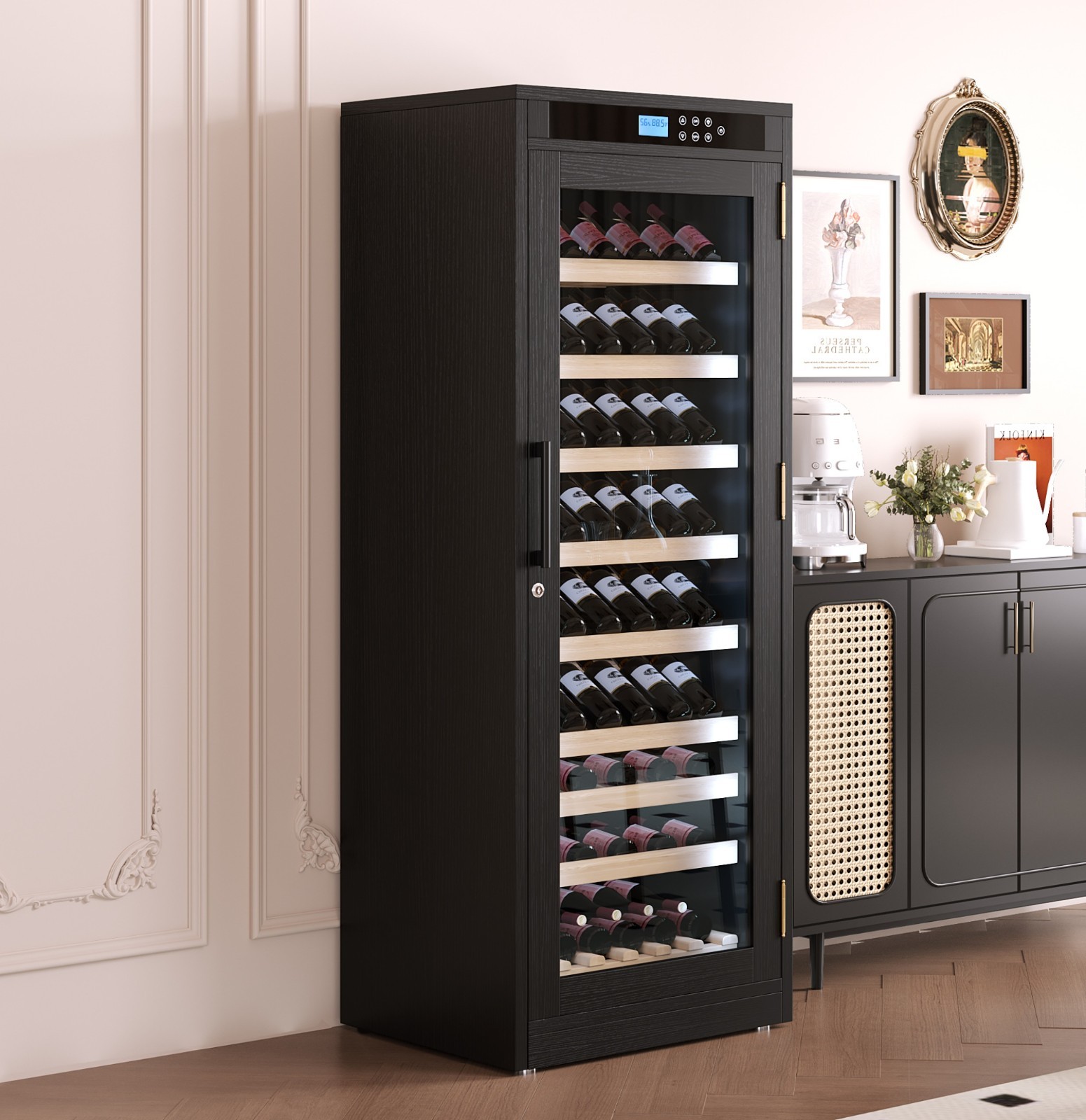 10.6 ft3 Intelligent Temperature-Controlled Multi-Tiered Wood Wine Cabinet