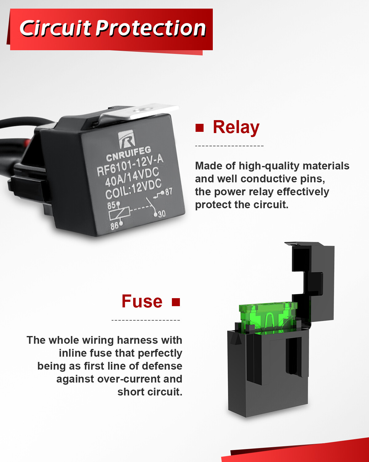 12V 40A Wiring Harness Kit Fuse ON OFF Switch Relay For LED Fog Work Light Bar