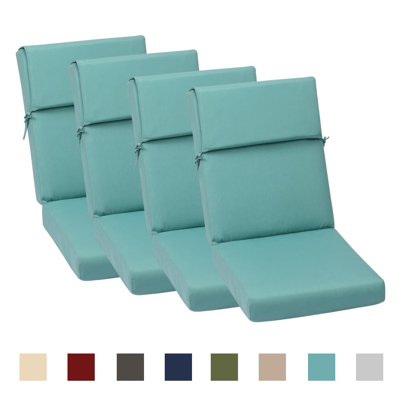 Aoodor 4PCS Patio High Back Chair Cushion Olefin Fabric Slipcover Sponge Foam