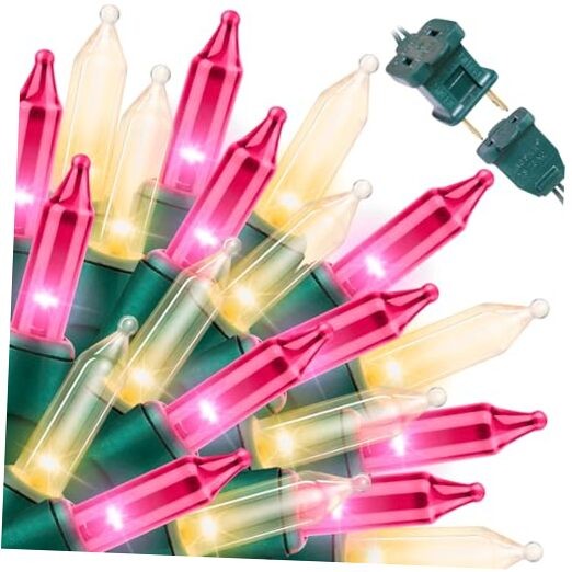 Pink Clear Christmas Valentine's String Lights 100 Pink and Clear-Green Wire