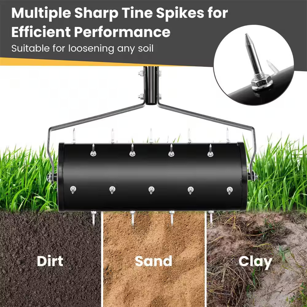 18 In. Manual Lawn 30-Tine Spike Aerator Rolling Push Grass Filled with Sand or
