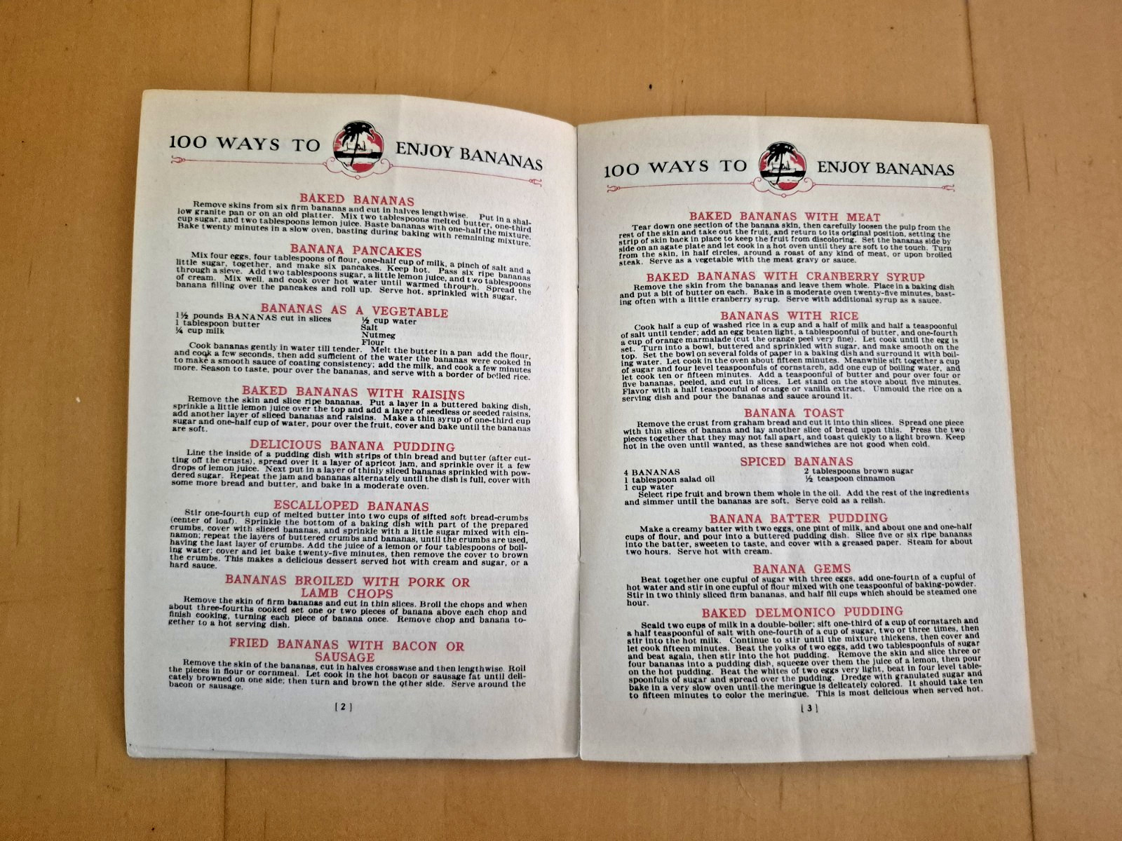 Vintage 1925 YES! 100 WAYS TO ENJOY BANANAS - Bauerlein Advertising Recipe Book