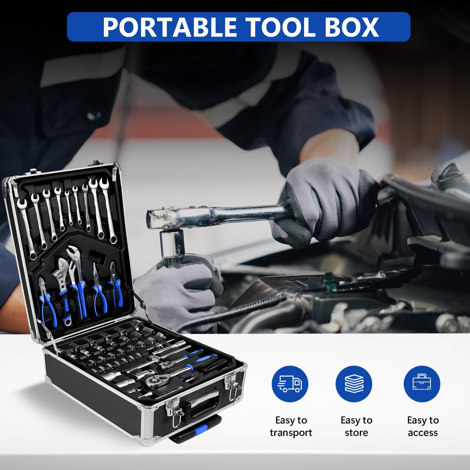 909 PCS Mechanics Tool Set Metal Case Socket Wrench Set Tool Kit
