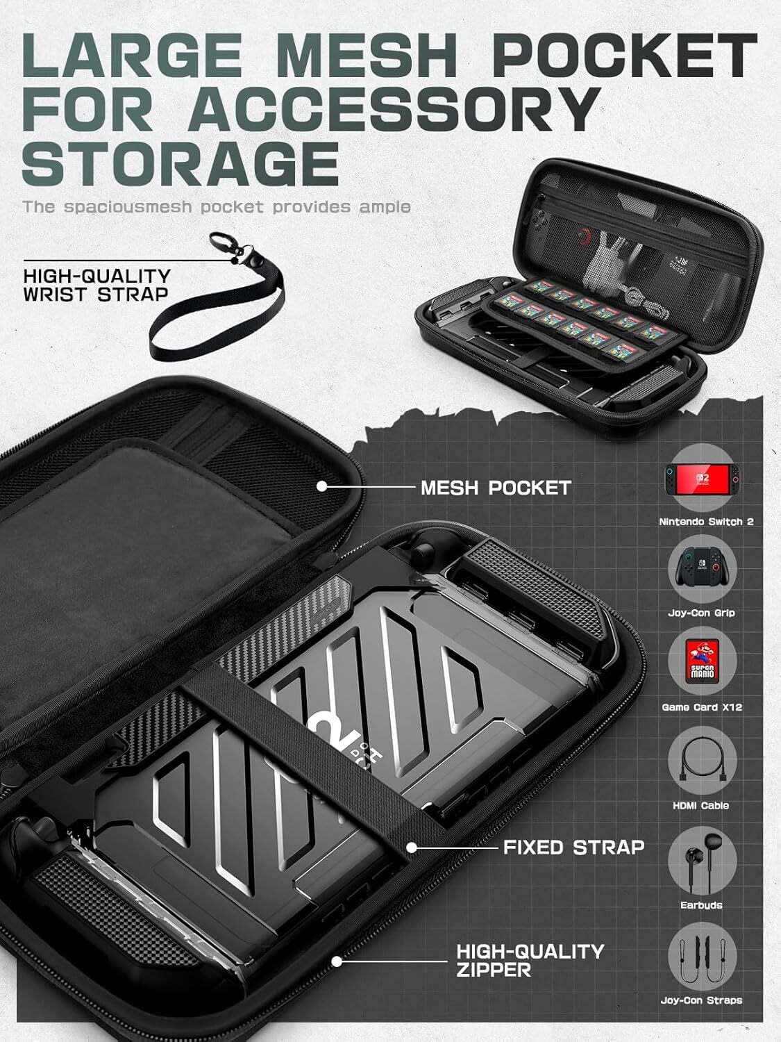 For Nintendo Switch 2, Mumba Plus Capacity Travel Carrying Case Hard Pouch Bag