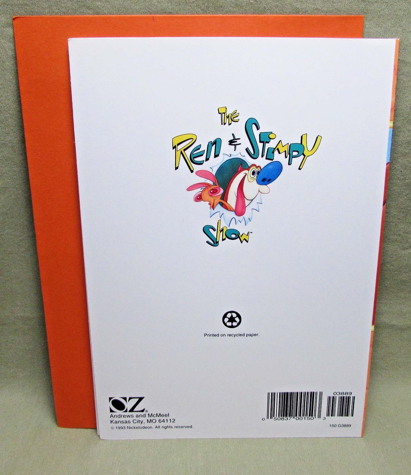 REN & STIMPY SHOW BELATED BIRTHDAY CARD 1993 OZ and Nickelodeon Greeting monkey