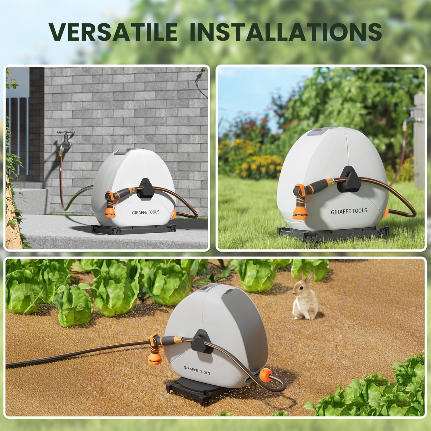 Giraffe Tools Retractable Garden Hose Reel 5/8 x 92FT Ground Mount