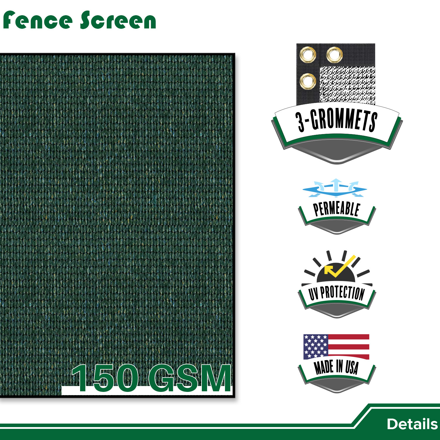 4' 5' 6' 8' tall Fence Privacy Screen Shade Cover Windscreen Mesh Garden-Green