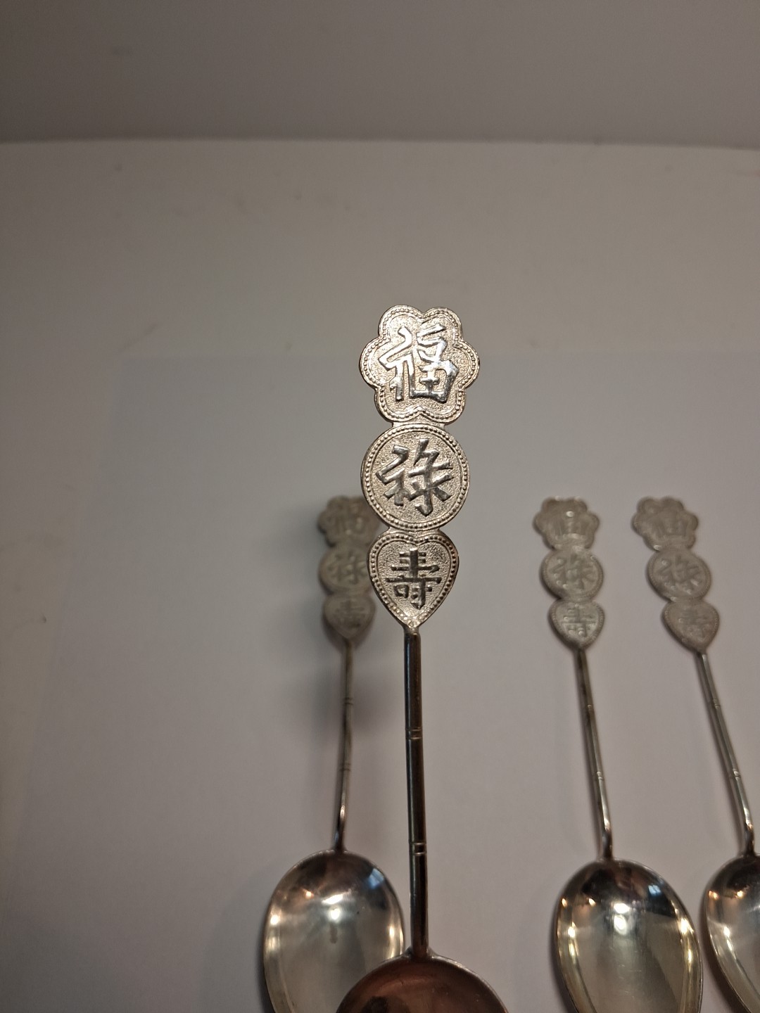 Lot Of 6 SILVER PLATE SOUVENIR SPOON CHINESE Good Fortune, Longevity, Prosperity