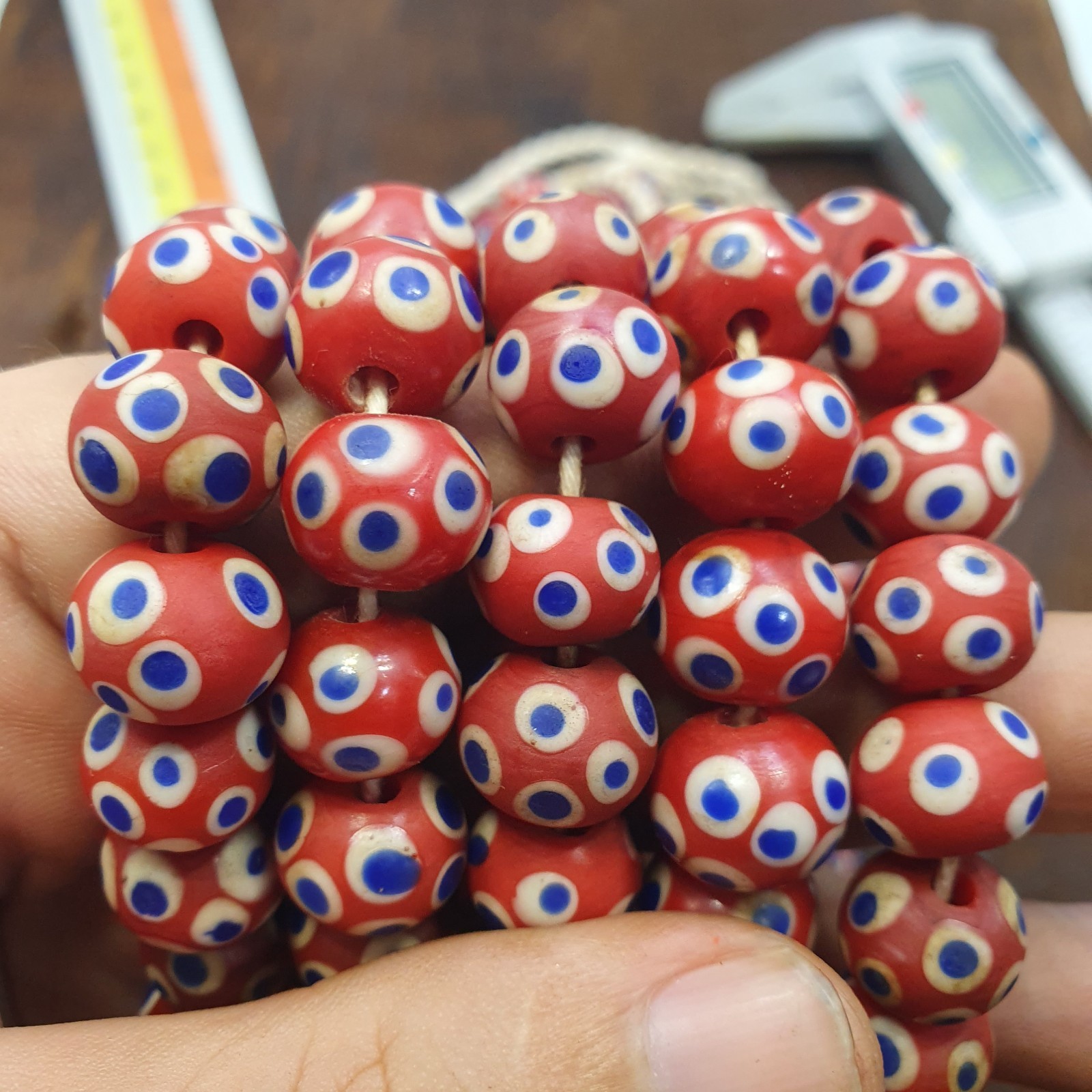 Red Skunk Beads African Style Glass Round Blue White Eye Beads Jewelry Making