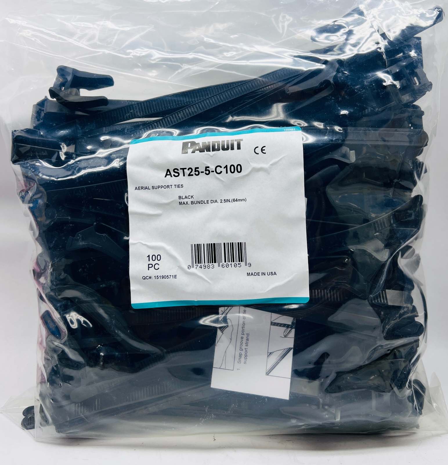 PANDUIT AST25-5-C100 Aerial Support Ties Black UV PP 10X.44" 100 Each