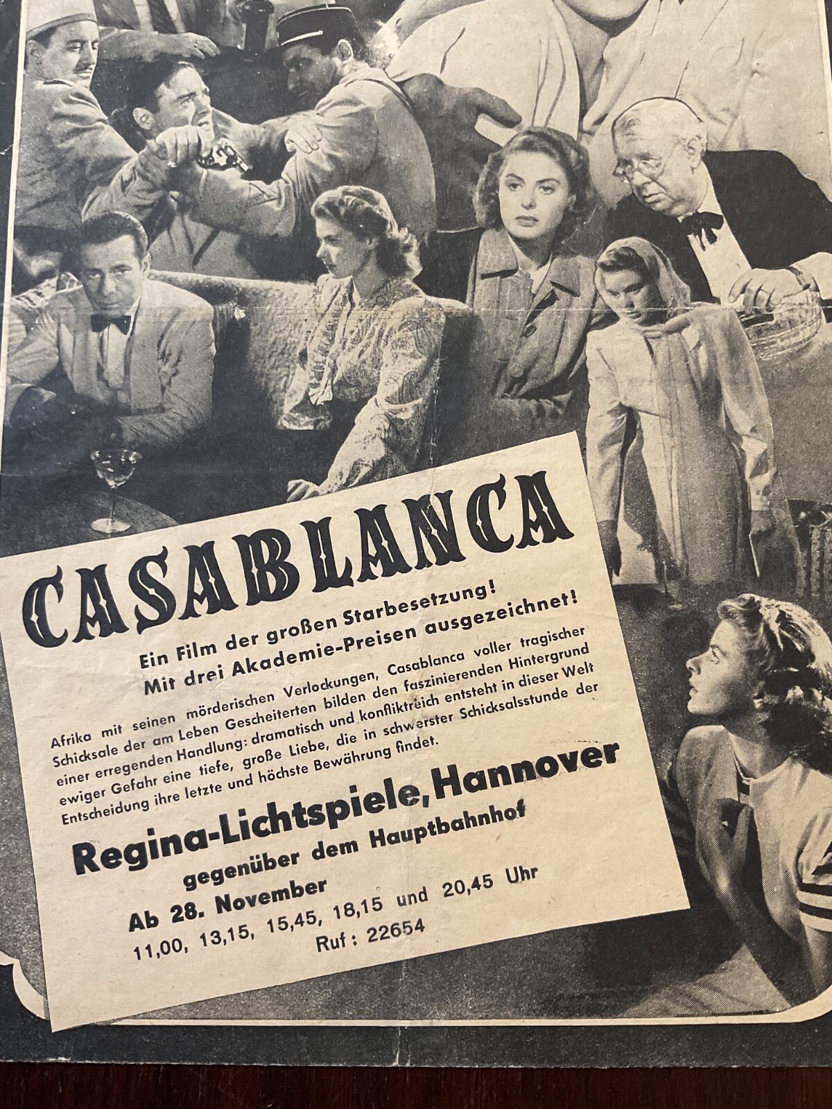 CASABLANCA Original GERMAN Movie HERALD 1952 BERGMAN, BOGART EXTREMELY RARE 7x16