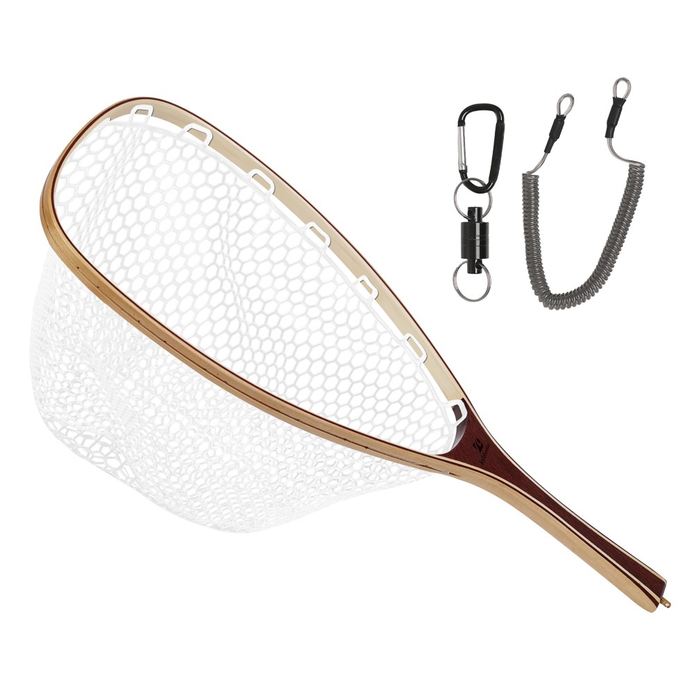 Fly Fishing Net Rubber Mesh Trout Landing Net Catch & Release Handmade Wood
