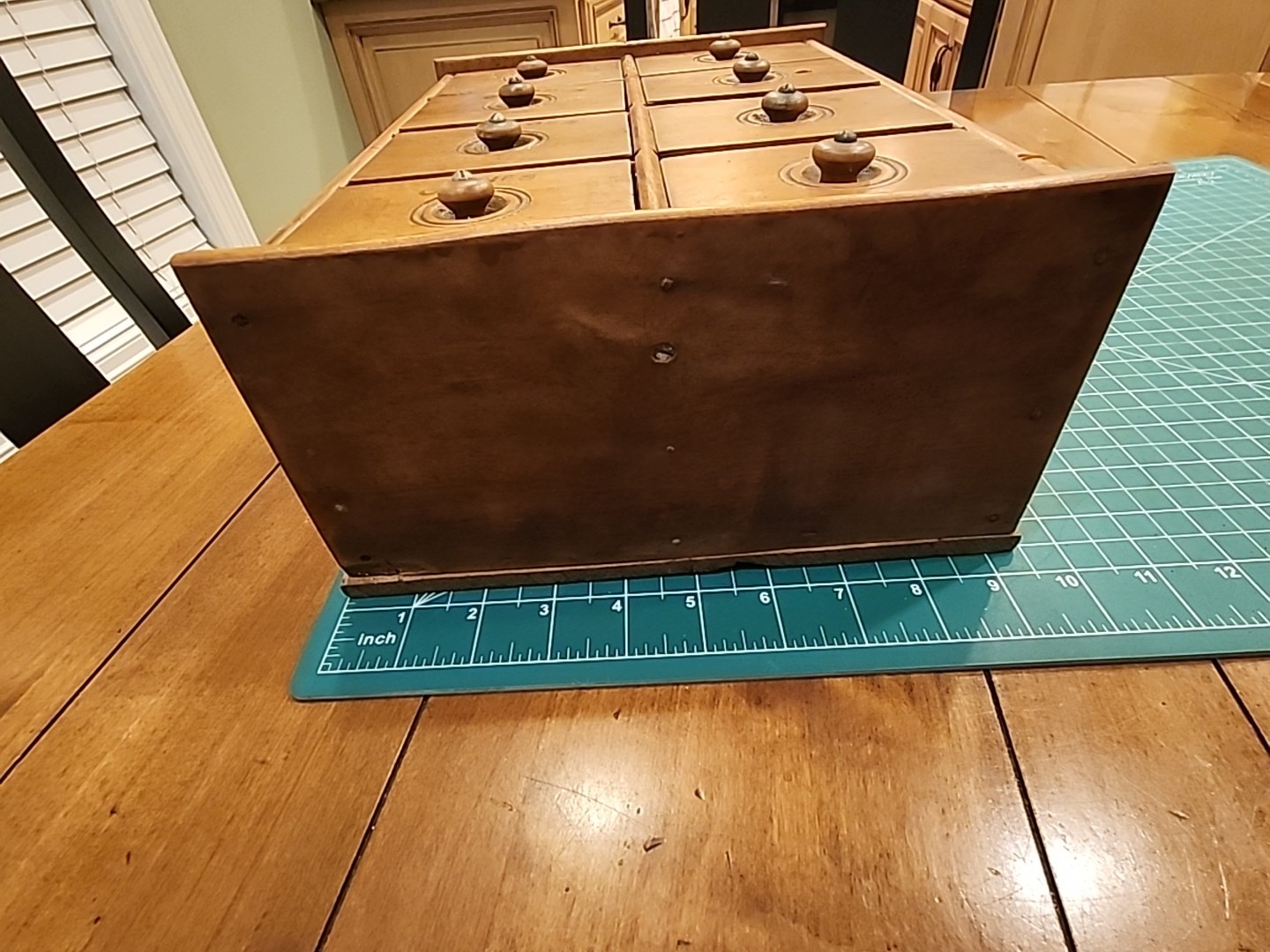 ANTIQUE PRIMITIVE HANGING SPICE CABINET w/ 8 STENCILED DRAWERS - gw!