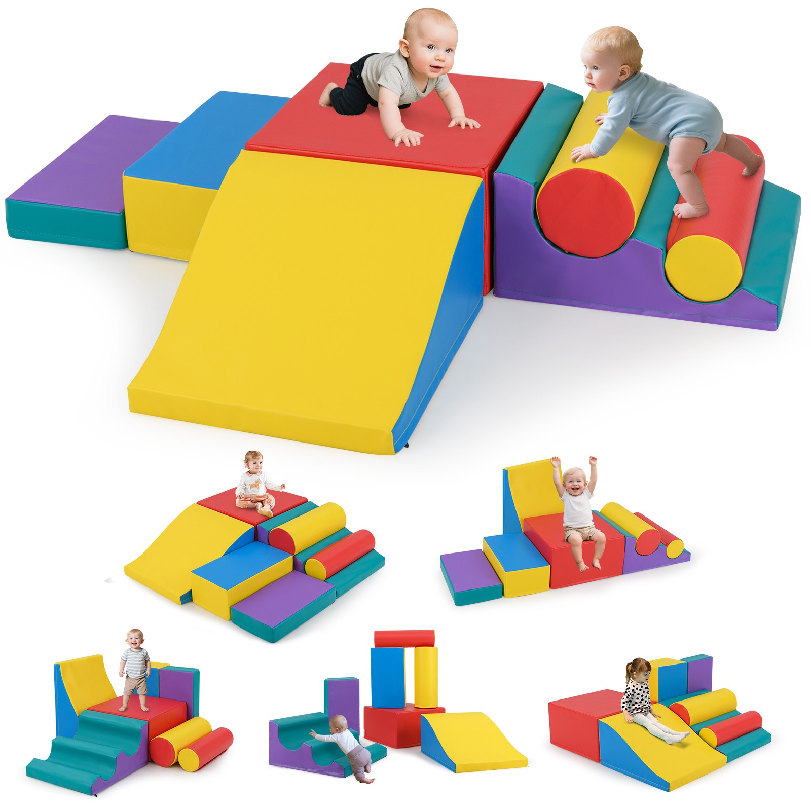 7 PCS Toddler Climbing Blocks w/Hook & Loop Fasteners, Gift for 1+ Baby