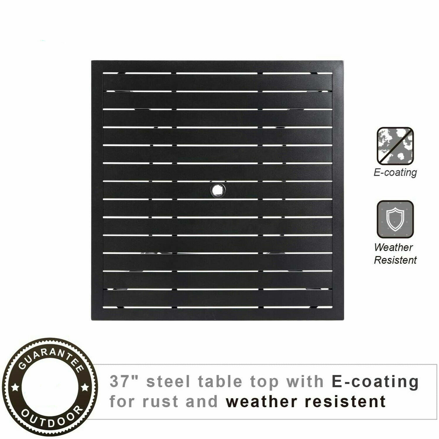 Outdoor Dining Table with Umbrella Hole Metal Patio Table Square for 4 Person US