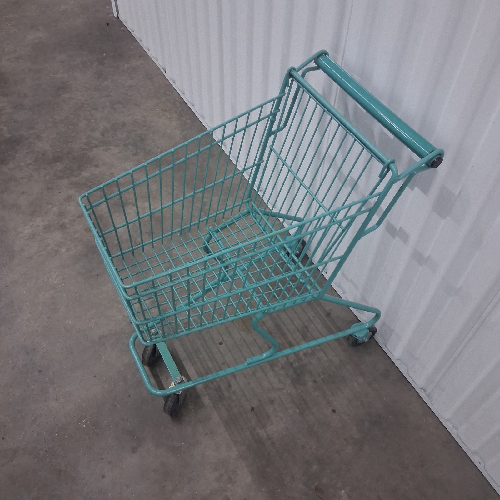 Vintage 70's Winn-Dixie Teal Child's Small Shopping Cart 25" Metal Grocery Buggy