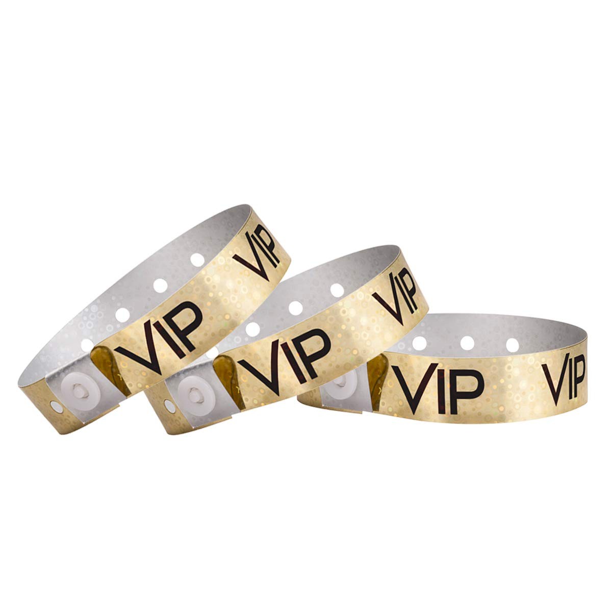 100 WristCo Premium Holographic Gold VIP Plastic Secure Snap 100, Vip