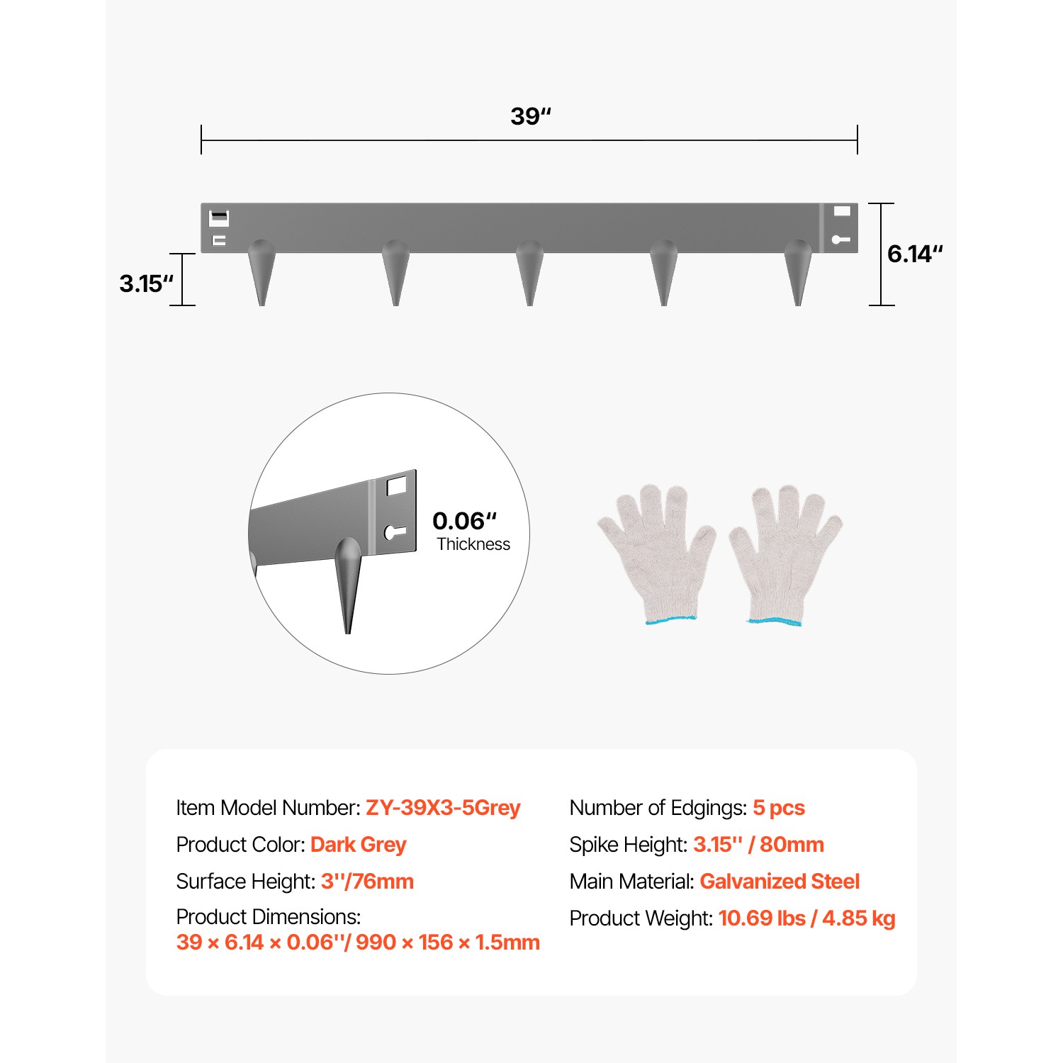 Steel Landscape Edging 5 Packs 39 x 3in Rust-Resistant Edging Border Dark