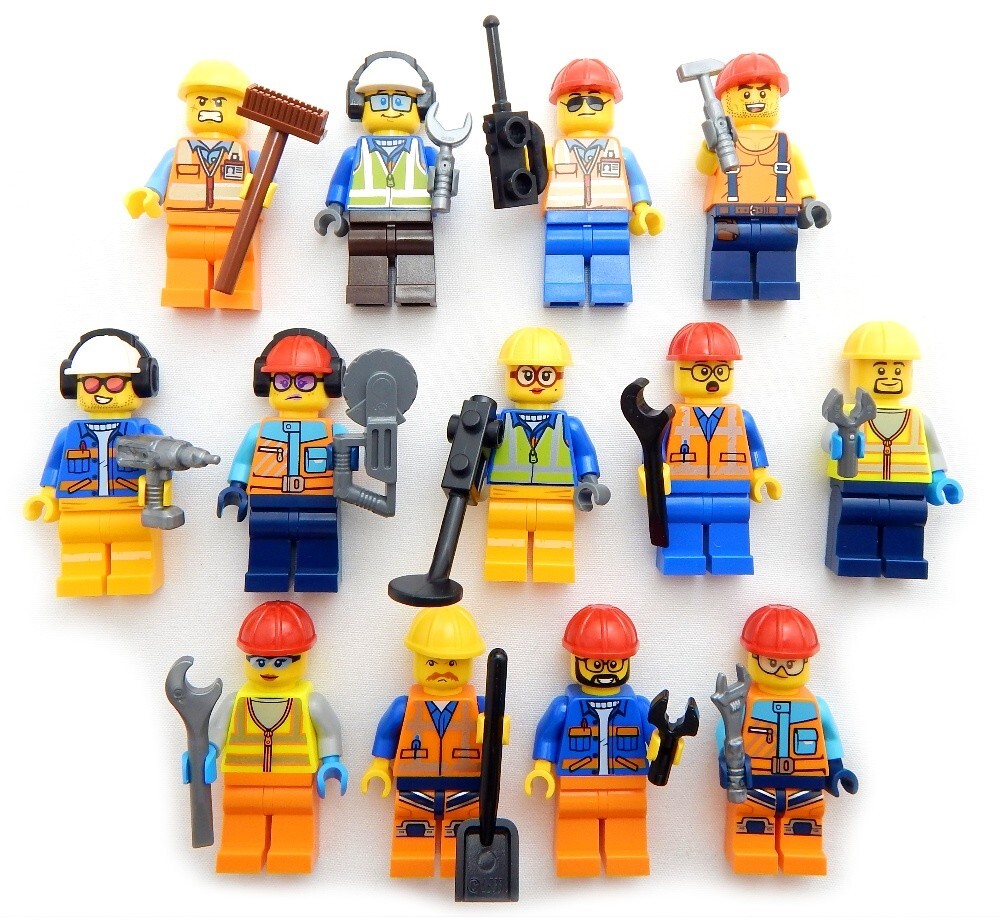 5 NEW LEGO RANDOM CONSTRUCTION WORKER +Mystery Tool MINIFIG LOT city town