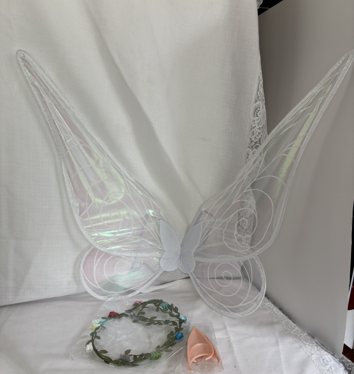 Sheer Fairy Wings Halloween Cosplay Accessories Elf Ears Floral Crown