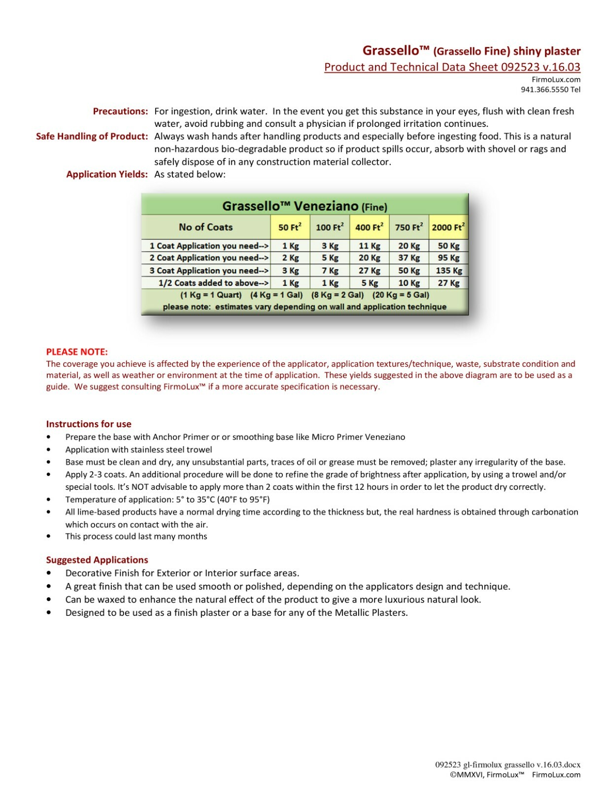 Grassello - by FirmoLux Real Venetian Plaster from Italy (light colors)